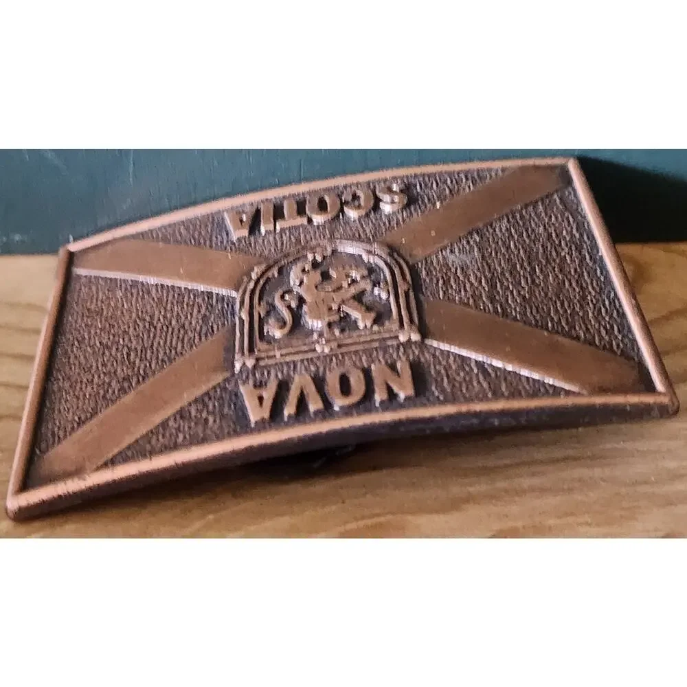 1970's Nova Scotia Belt Buckle Coat Of Arms / Flag Made In Canada Vintage